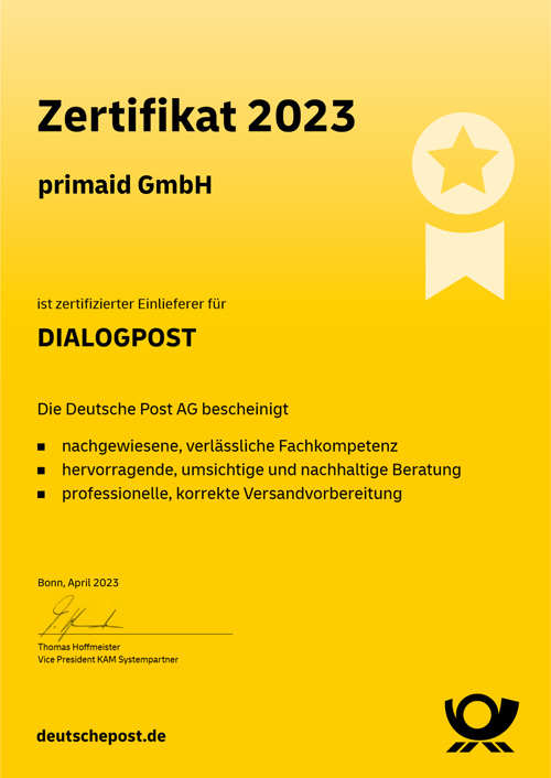 primaid GmbH Zertifikat DIALOGPOST 2023